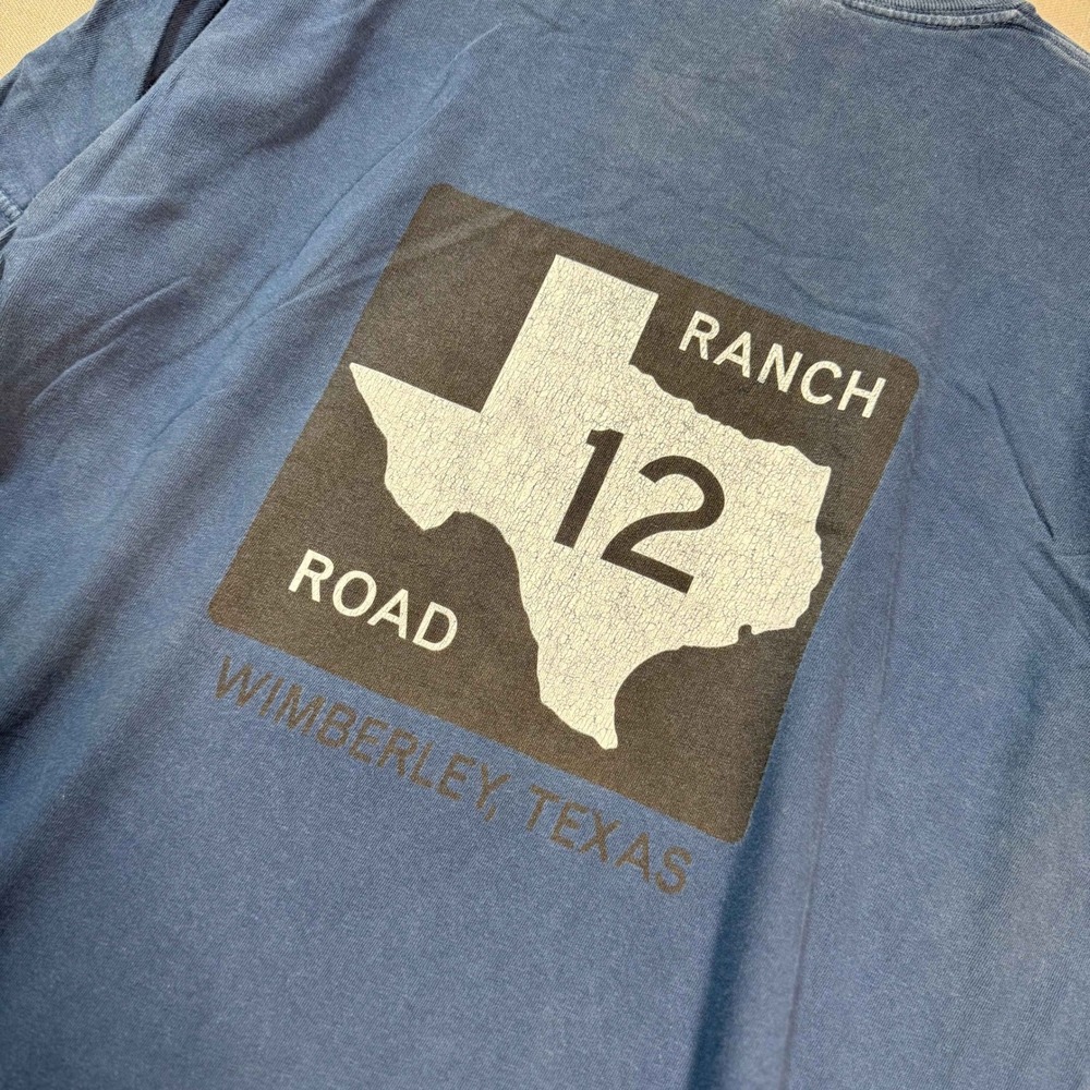 Comfort Colors Ranch Road 12 Wimberley Texas Graphic Tee Blue Gray Mens Medium